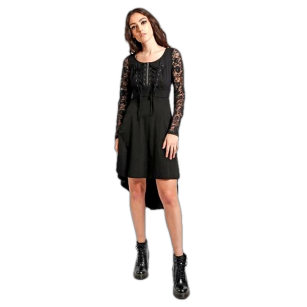 Royal Bones Gothic Romantic Double Corset Hi-Low Lace Sleeve Dress Vampire Witch - Picture 3 of 12
